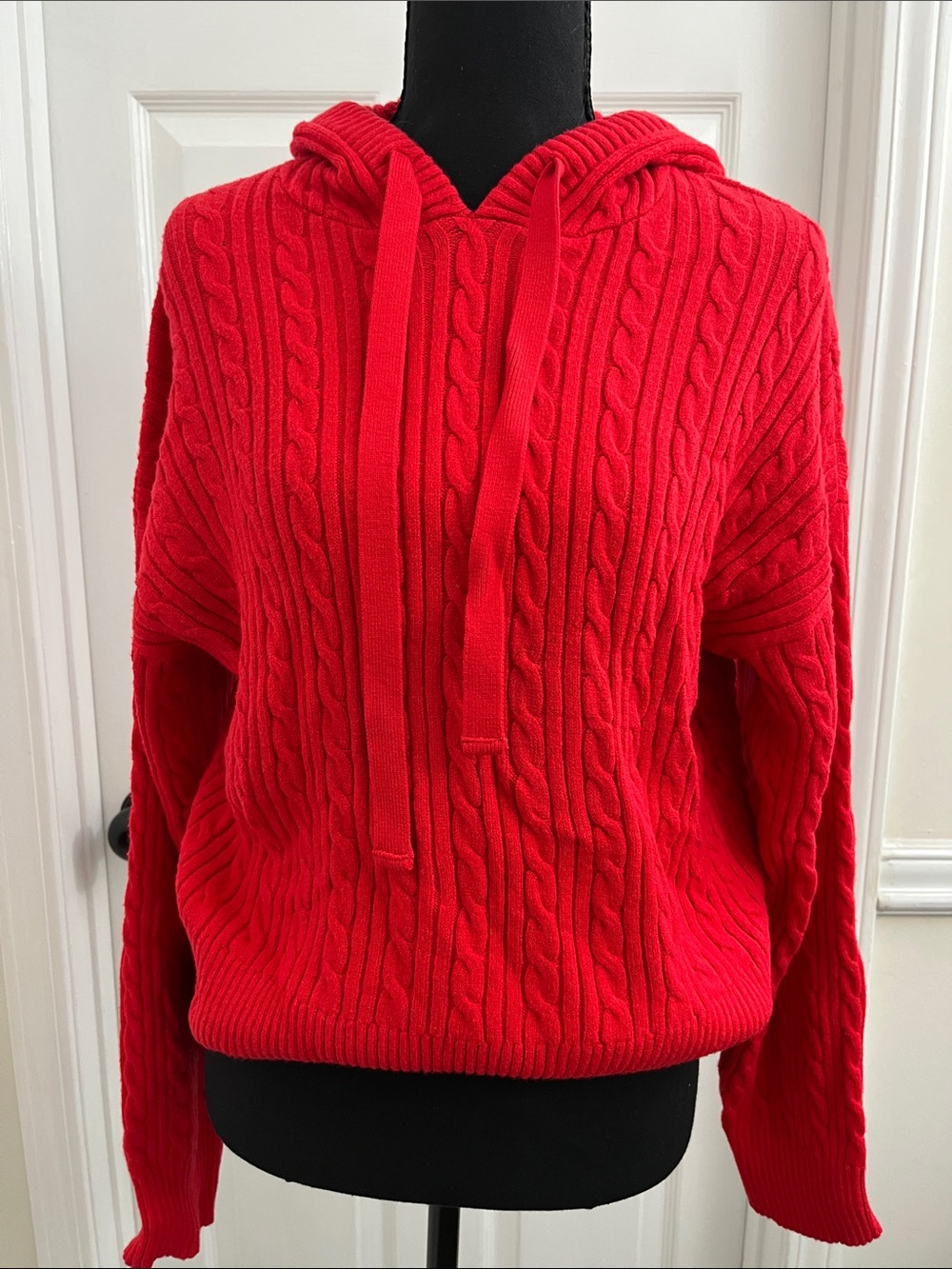 Red Cable-Knit Hoodie Sweater for Women w/pants